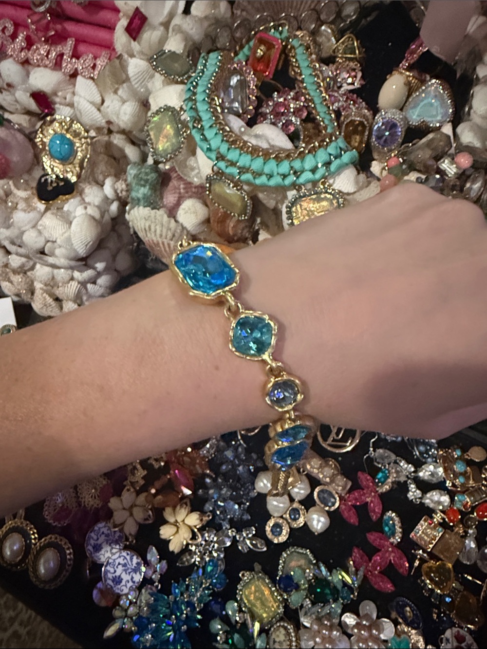 Oscar de la renta Gold Bracelet with Blue Gemstones -